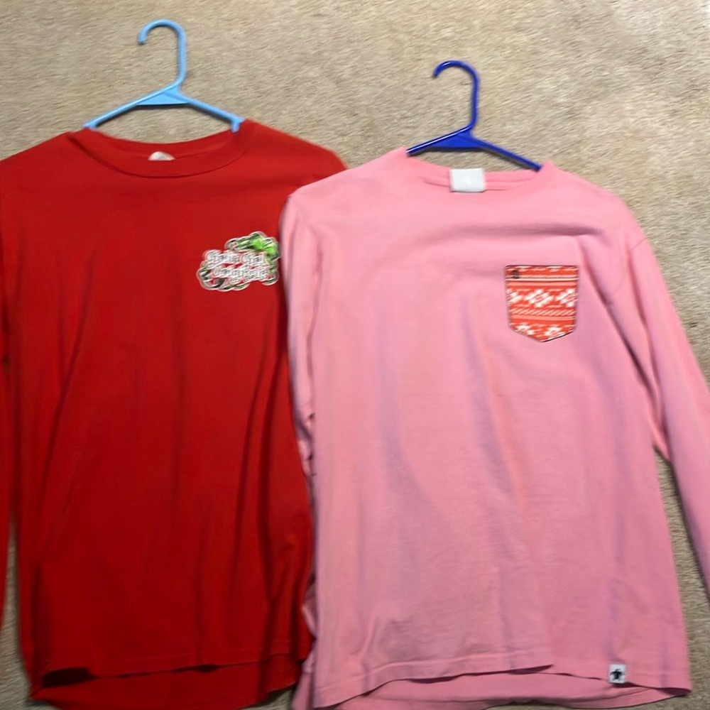 2 Red and Pink Christmas Long Sleeve Shirts girlie girl and simply southern